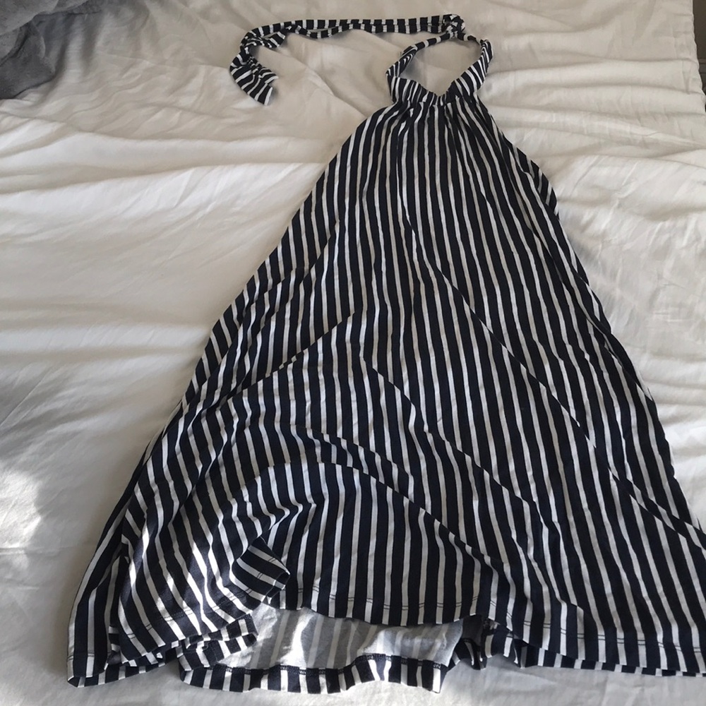 Blue and white striped halter dress NWT